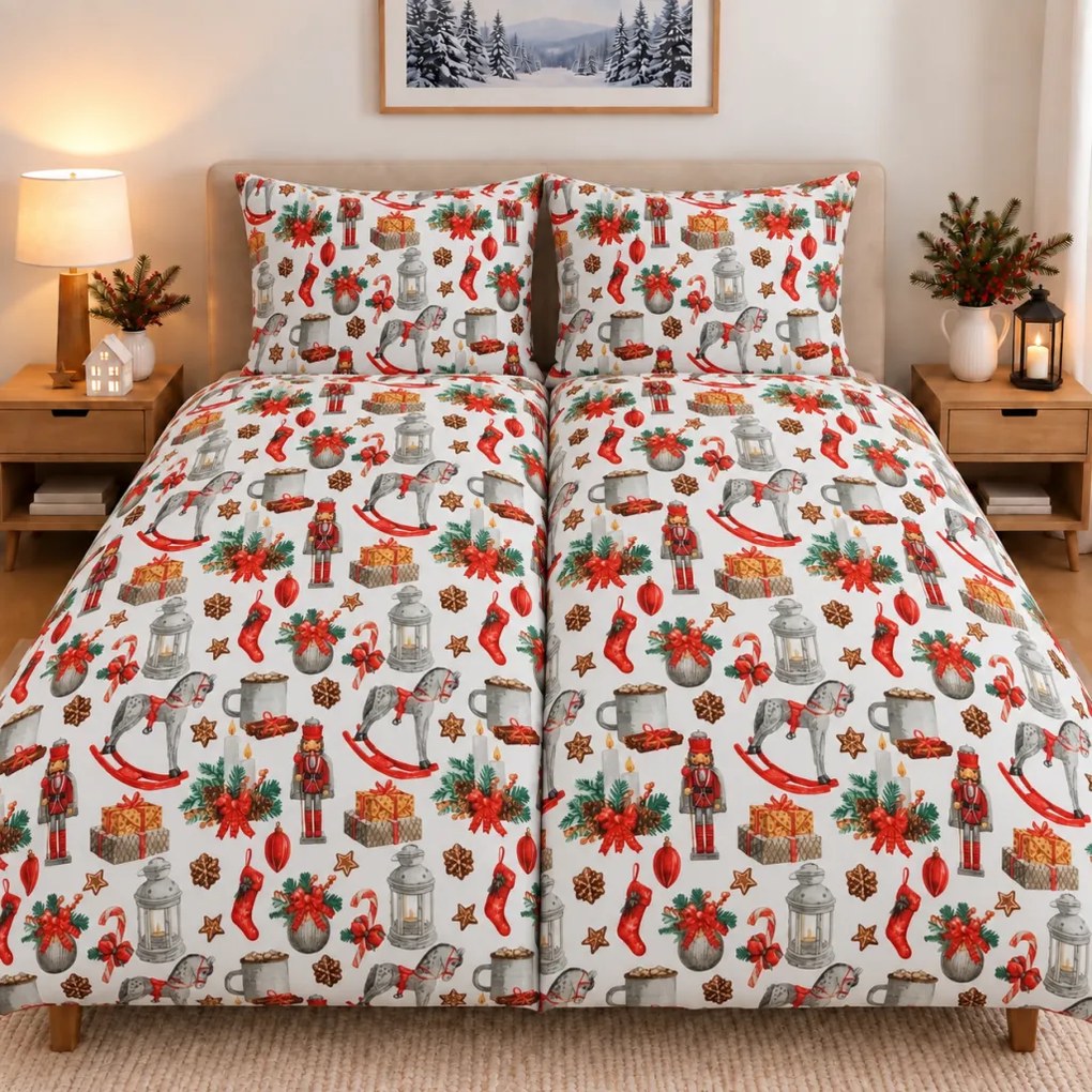 Pamut ágyneműk Karácsonyi ágyneműk Karácsonyi Diótörő TiaHome - 1x Párna 90x70cm, 1x Paplan 140x200cm