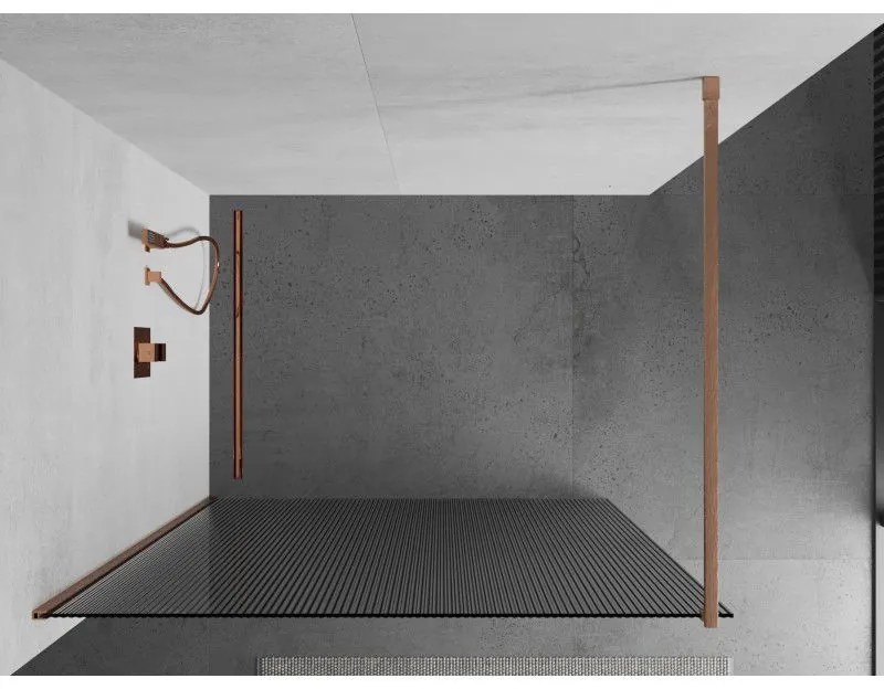 Mexen Kioto, Walk-In zuhanyparaván 120 x 200 cm, 8 mm-es üveg bordás mintával, réz matt profil, 800-120-101-65-09