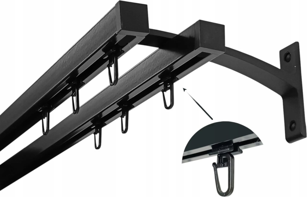 Függönykarnis Négyzet Alumínium 20+20mm Fekete Matt 180cm biztosítótű