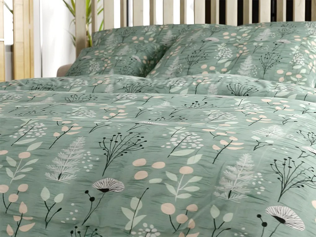 Krepp ágynemű WILD FLOWERS mentás Ágyneműhuzat mérete: 70 x 90 cm | 140 x 200 cm