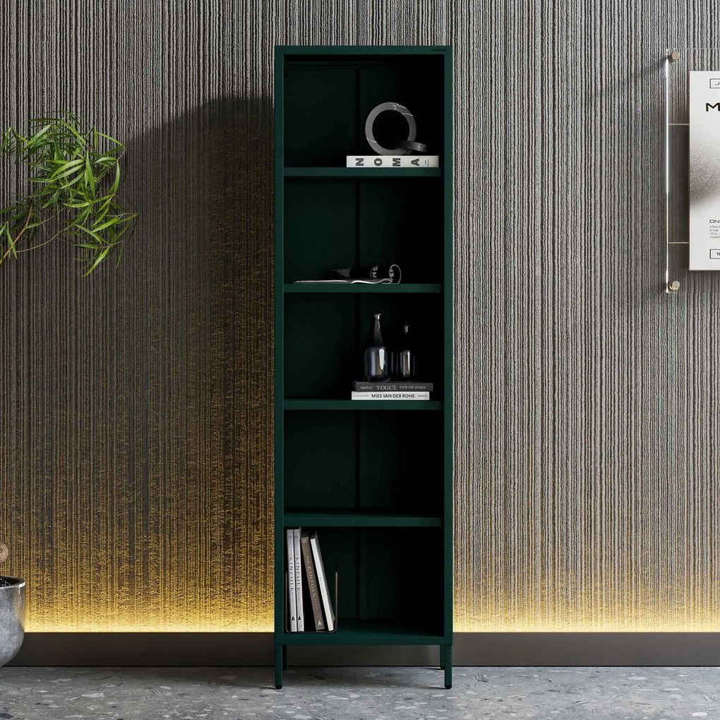 Könyvespolc MARIO, 500 x 1800 x 350 mm, Modern: palack zöld szín