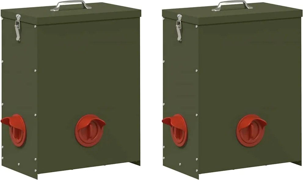 vidaXL Csirke etető 2 pcs Olajzöld 32,5 x 20,5 x 43 cm