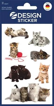 Matrica, papír, 3 ív, 76x120 mm, AVERY ZWECKFORM, Z-Design No.55971, játékos kölyök cicák (AY55971)