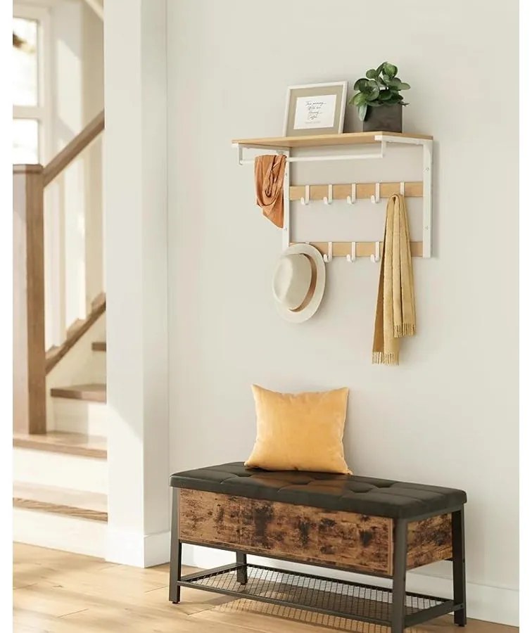 Fali ruhafogas polccal, tölgy szín–fehér