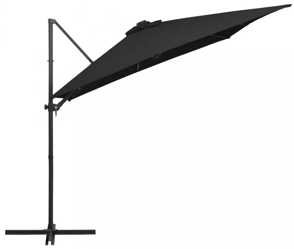 fekete konzolos napernyő LED-del és acélrúddal 250x250 cm