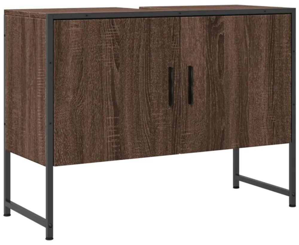 barna tölgy szerelt fa fürdőszobai mosdószekrény 80x33x60 cm