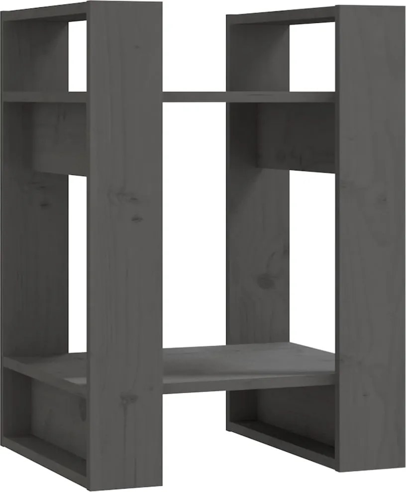 vidaXL szürke tömör fenyőfa könyvszekrény/térelválasztó 41x35x57 cm