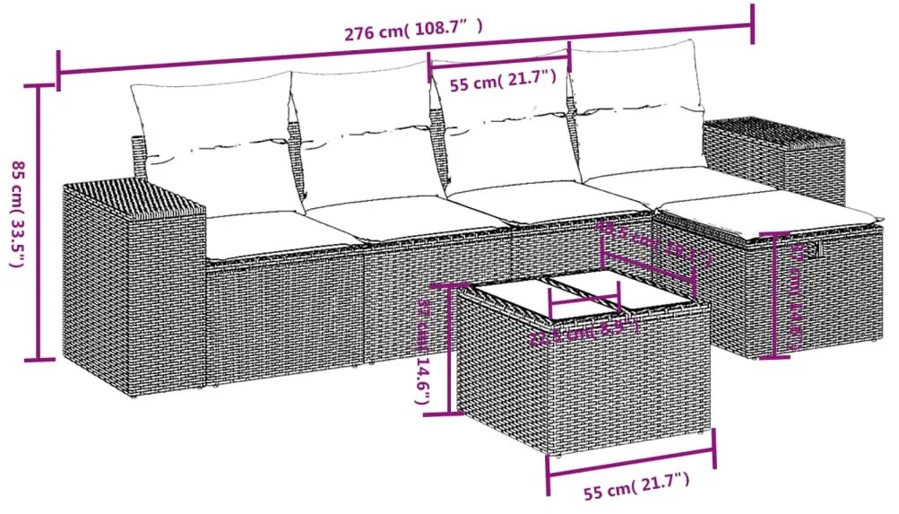 6 részes barna polyrattan kerti ülőgarnitúra párnával