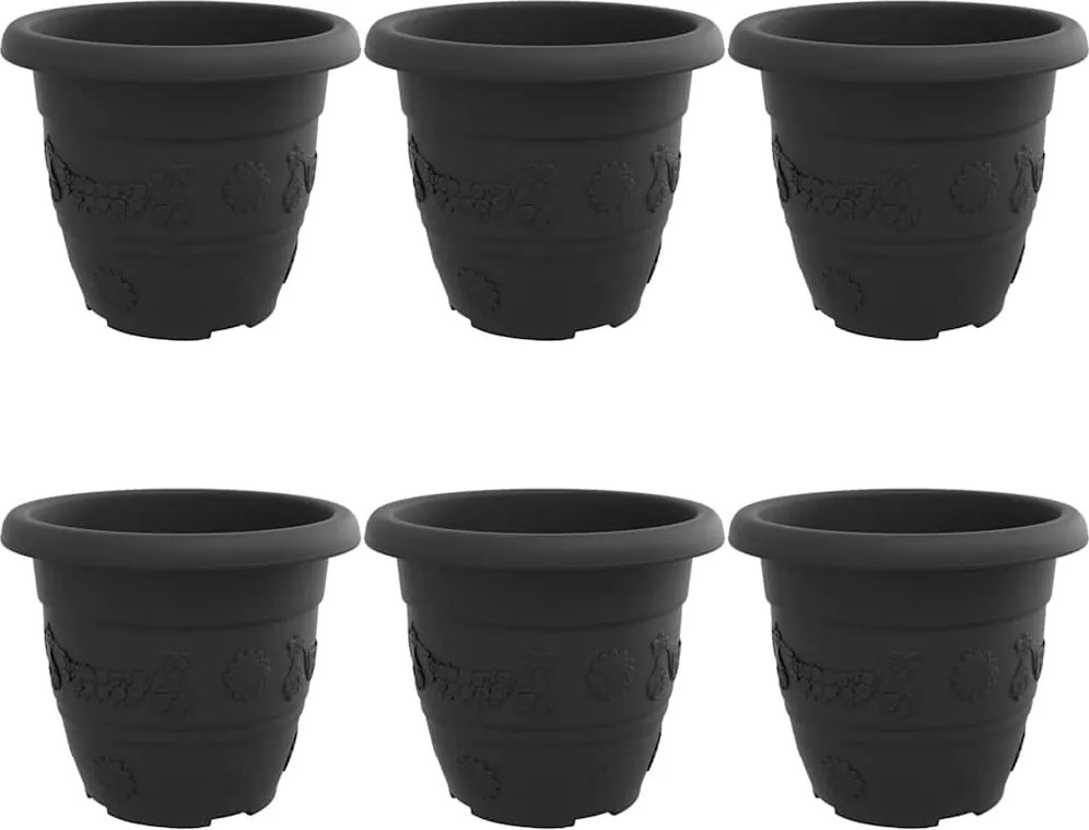vidaXL Kerek Virágcserép 6 pcs Fekete Ø 26 x 21,5 cm Műanyag
