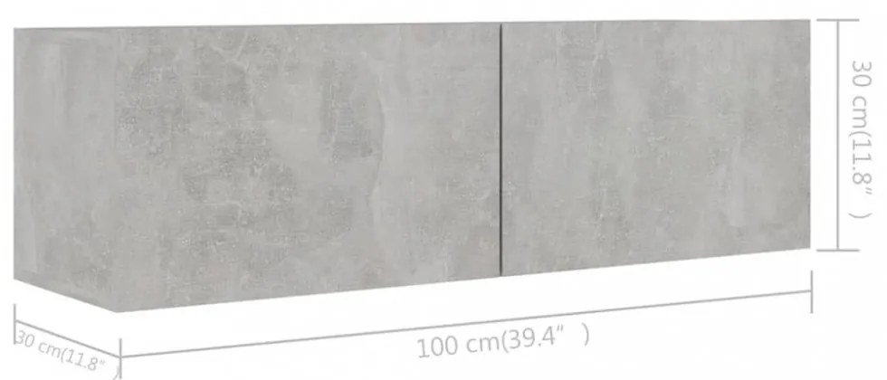 4 db betonszürke szerelt fa TV-szekrény 100 x 30 x 30 cm
