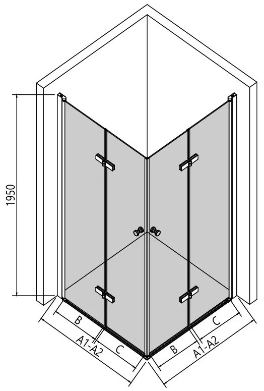 Erga Berlin Dupla, zuhanykabin dupla összecsukható ajtókkal 85 (ajtó) x 120 (ajtó) x 195 cm, 6mm átlátszó üveg, króm profil, ERG-V02-BERLIN-D085D120-…