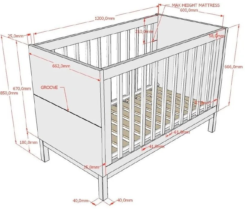 Fehér borovi fenyő babaágy 60x120 cm Eva – Vipack