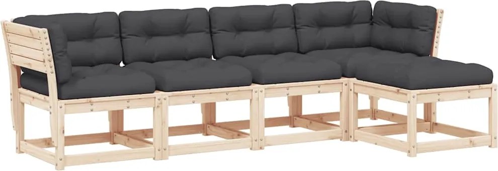 vidaXL 5 részes tömör fenyőfa kerti ülőgarnitúra párnával