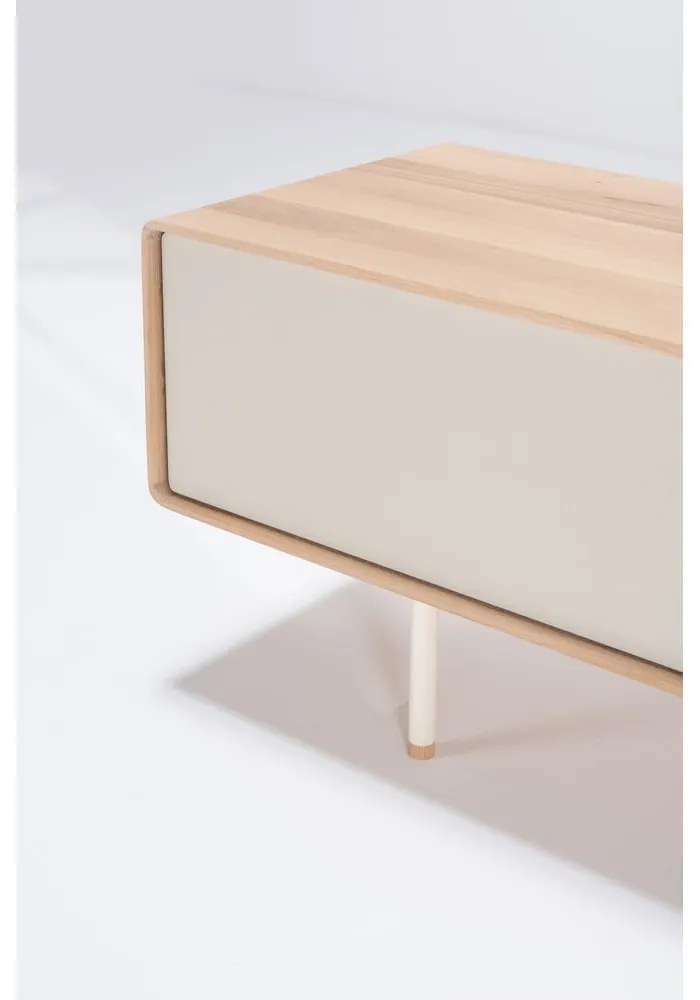 Fehér-natúr színű tölgyfa TV-állvány 200x48 cm Fina – Gazzda