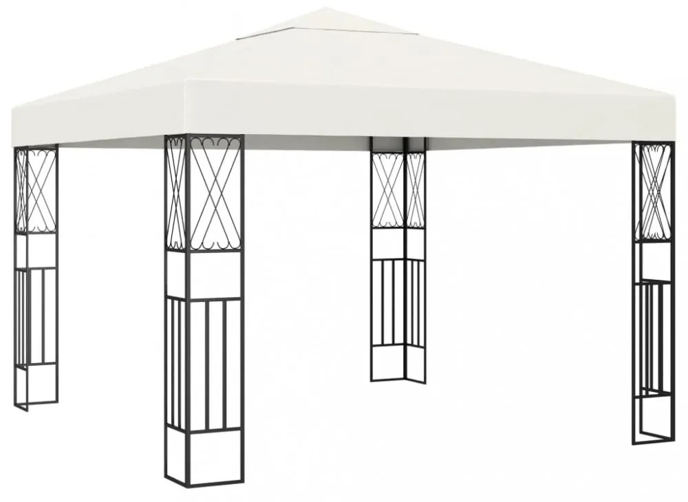 krémszínű szövet pavilon LED fényfüzérrel 3 x 3 m
