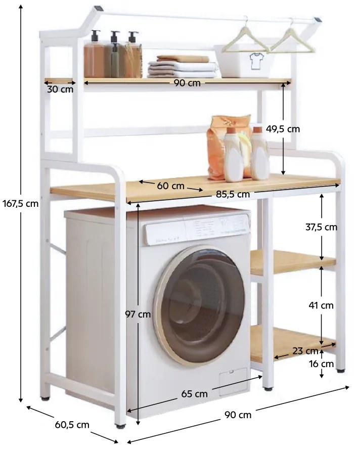 DARBY mosógép fölé polc, tölgyfa