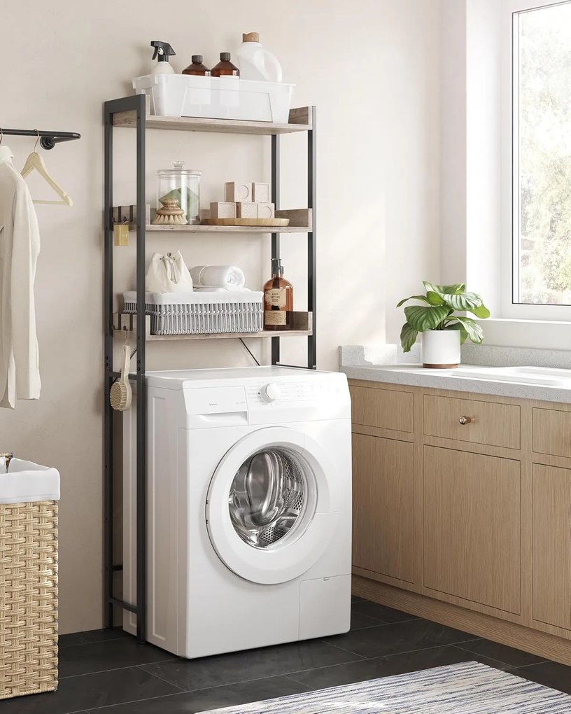 3 Szintes WC/mosógép fölé helyezhető polc szürkés-bézs és fekete színben