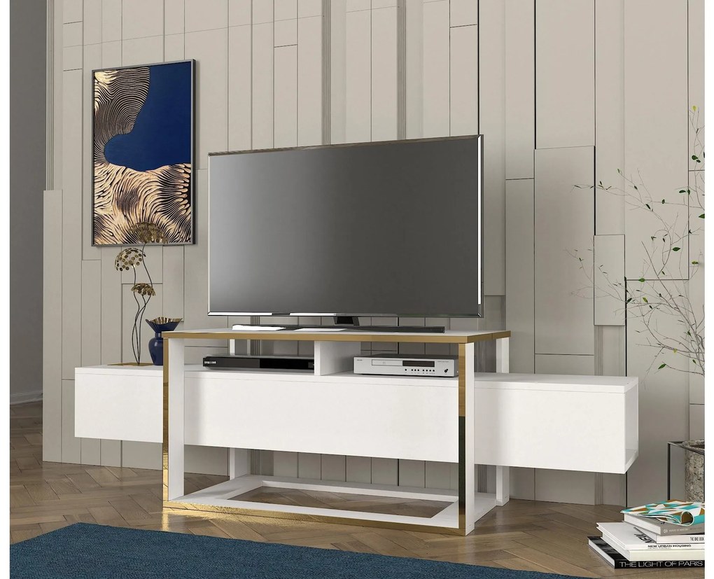 TV asztal/szekrény Biano (fehér + arany). Akció -19%. 1088673