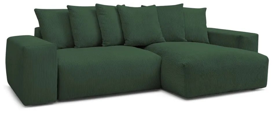 Zöld kordbársony kinyitható-tárolóhelyes sarokkanapé Voltaire – Bobochic Paris