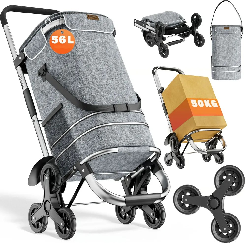 COMFORT bevásárlótáska lépcsőjáró kerekekkel, 50l, szürke Jurhan