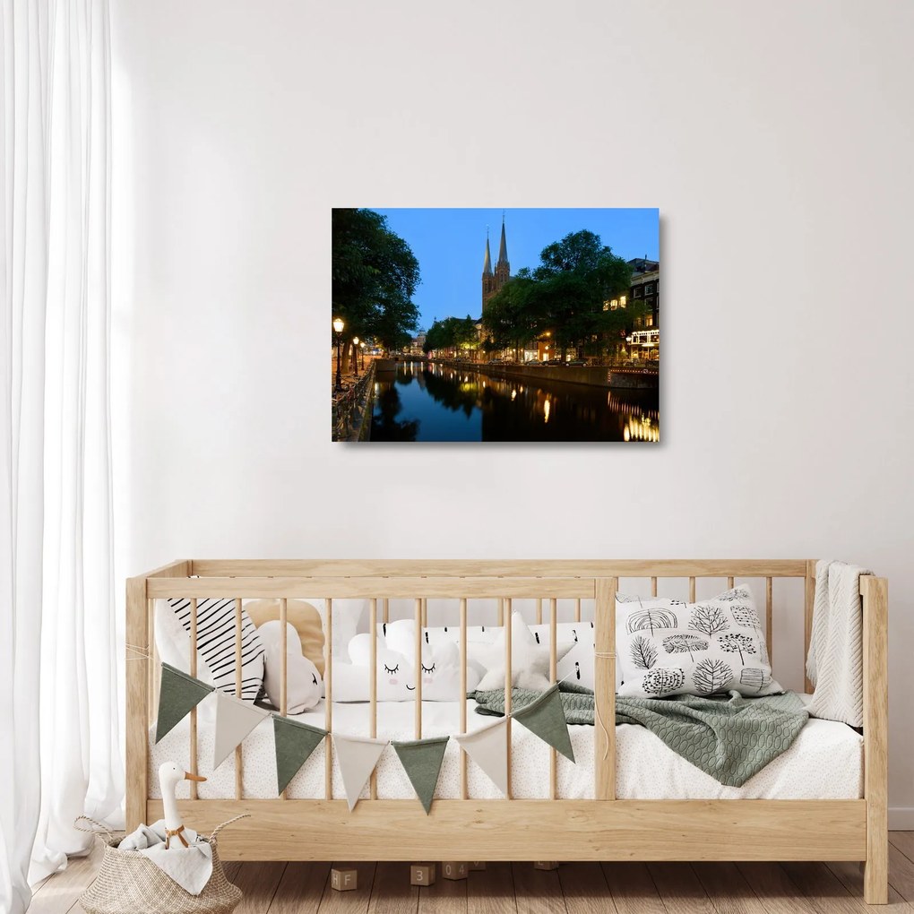 Éjszakai történelmi város képe (üvegen) (70x50 cm)