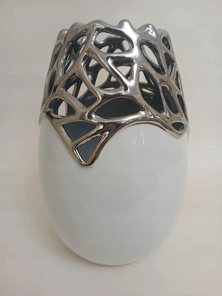 Áttört Kerámia Váza Fehér Ezüst Levél fedél virágtartó dekoráció