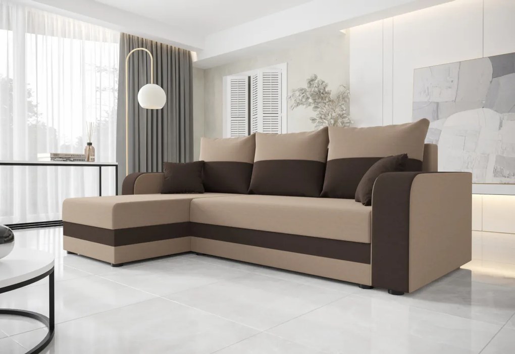 WELTA ágyazható sarok ülőgarnitúra, 235x85x139, barna/cappucino, mikrofáze20/48