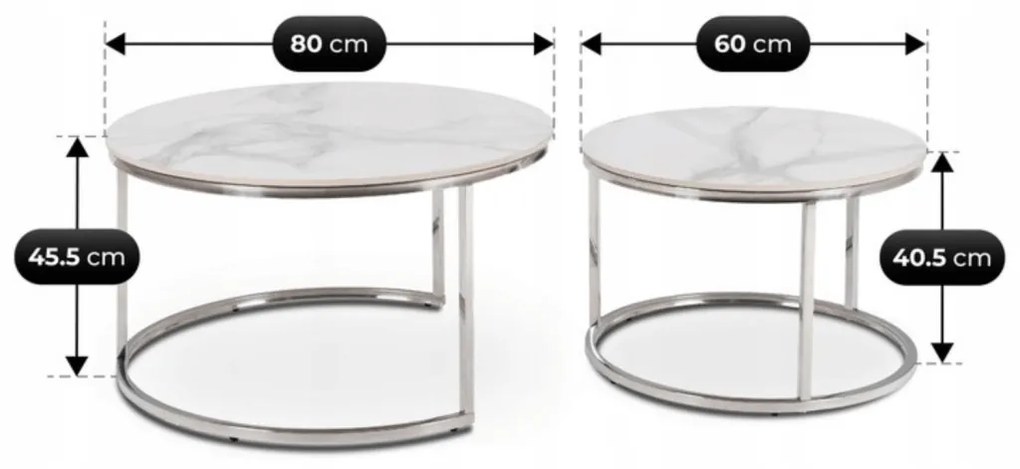 Fehér Márvány/Ezüst Dohányzóasztal Szett. AMARA MAX