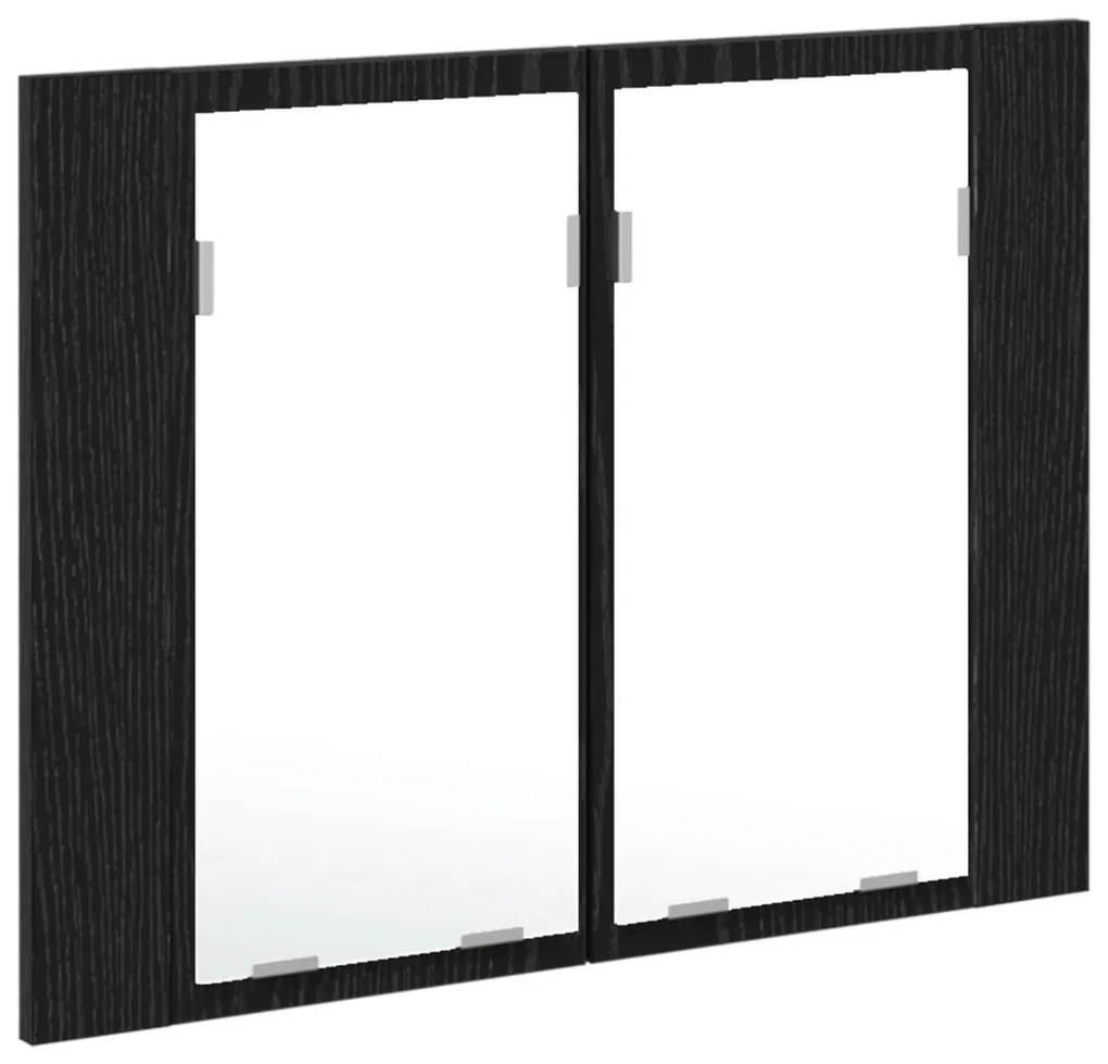 LED fürdőszobai tükörszekrény fekete tölgyből, 60x12x45 cm, mérnöki fa