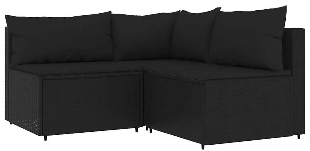 4 részes fekete polyrattan kerti ülőgarnitúra párnákkal