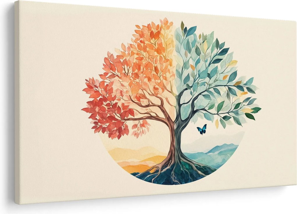 Kép – Duális fa pillangóval (90x60 cm)