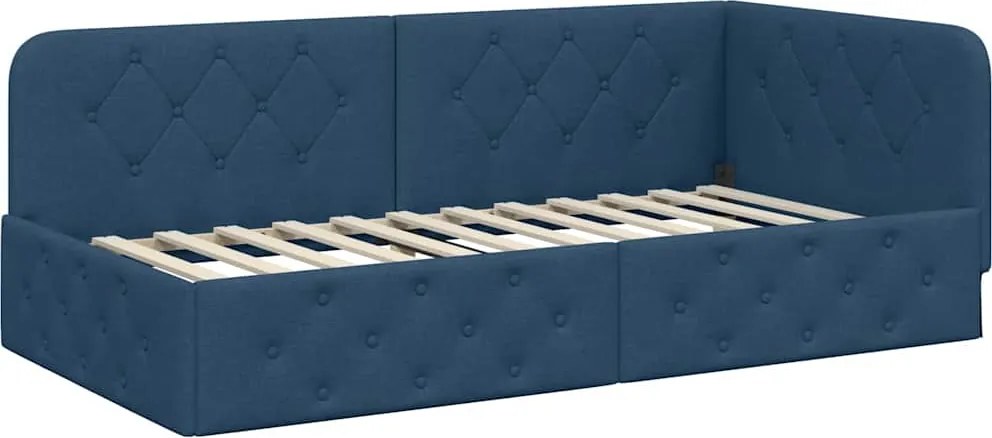 vidaXL Sarokágy keret fejtámlával Kék 90 x 190 cm szövet
