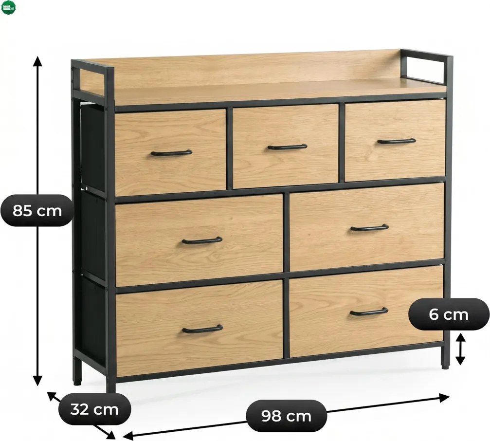 Komoda z Szufladami HUDSON 98 cm Dąb/Czarny
