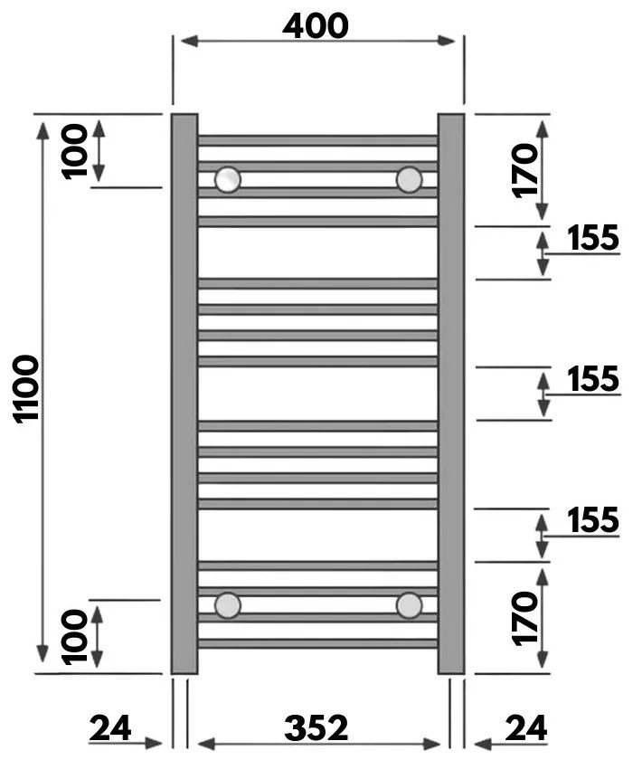 Fekete 400x1100mm törölközőszárítós fürdőszobai radiátor Welland Lux | Készletről | Gyors kiszállítással