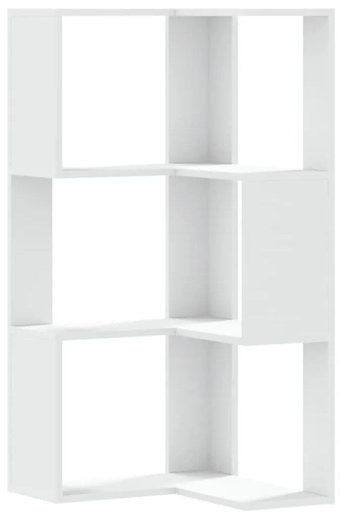 3 szintes fehér szerelt fa sarok könyvespolc 50 x 50 x 102 cm