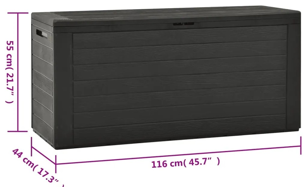 antracitszürke kerti tárolóláda 116 x 44 x 55 cm