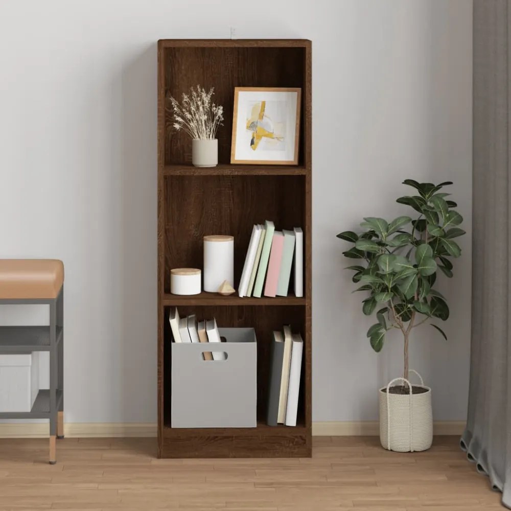 3 szintes barna tölgy színű fa könyvszekrény 40 x 24 x 109 cm