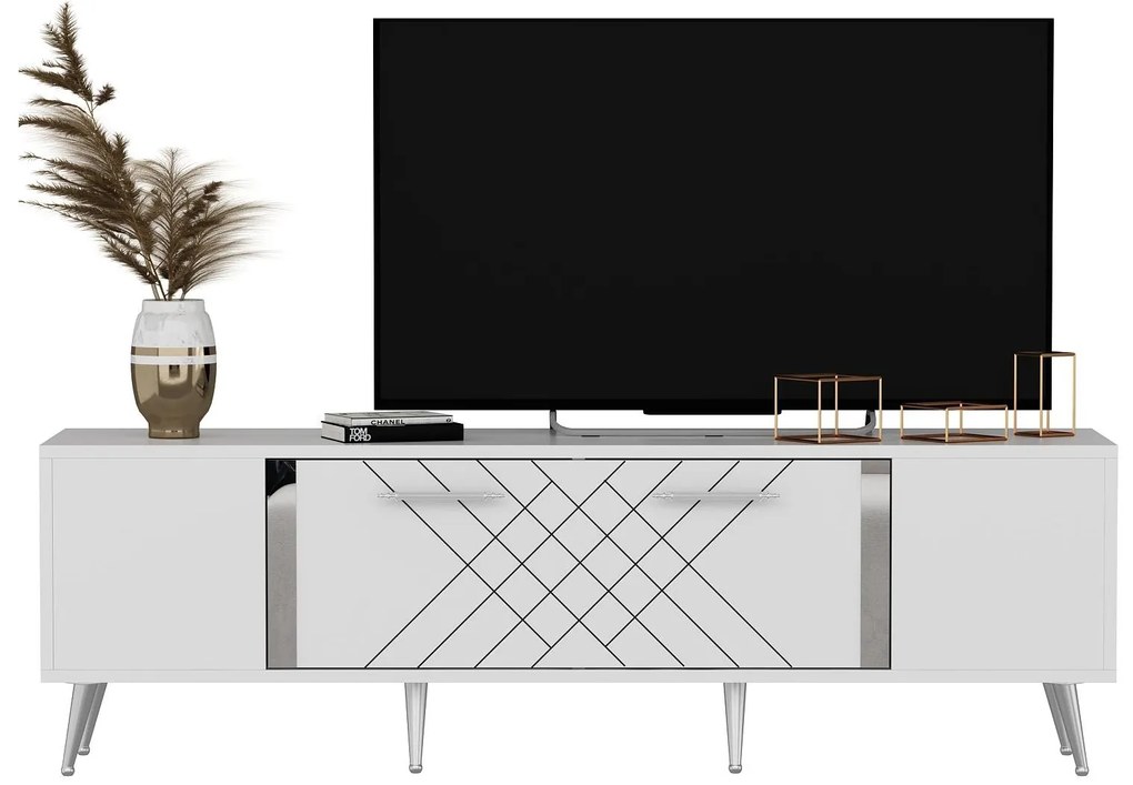 TV asztal/szekrény Tunini (fehér + ezüst) . Akció -20%. 1095249