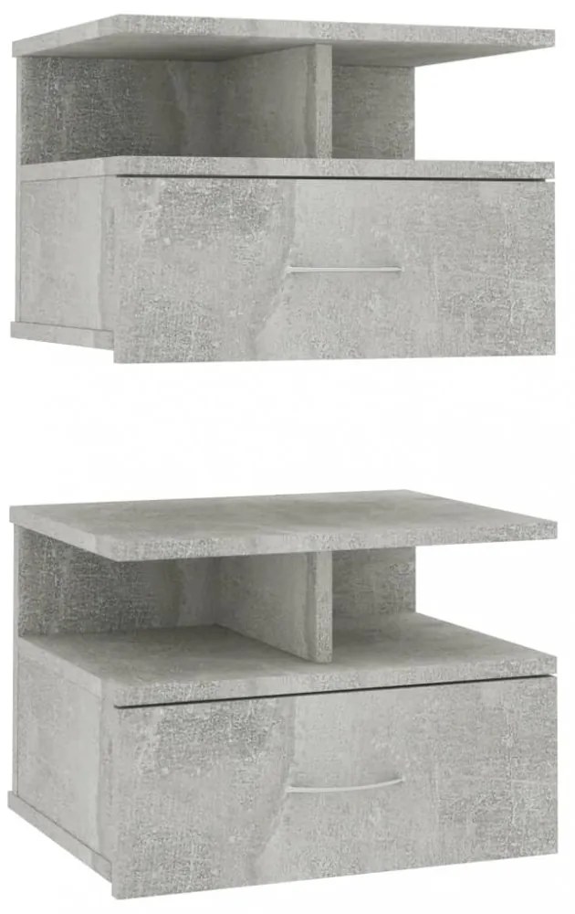 2 db betonszürke szerelt fa lebegő éjjeliszekrény 40x31x27 cm