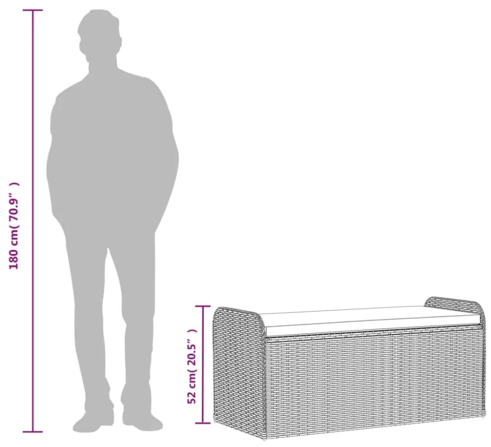 barna polyrattan tárolópad párnával 115 x 51 x 52 cm