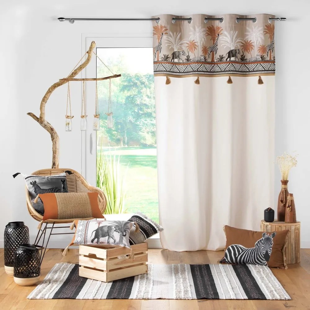 Barna-natúr színű pamut függöny 140x240 cm Kenya Lodge – douceur d'intérieur