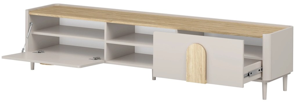 Amilio RTV szekrény 220 cm - kasmír / olajozott tölgy / világos tölgy fogantyú