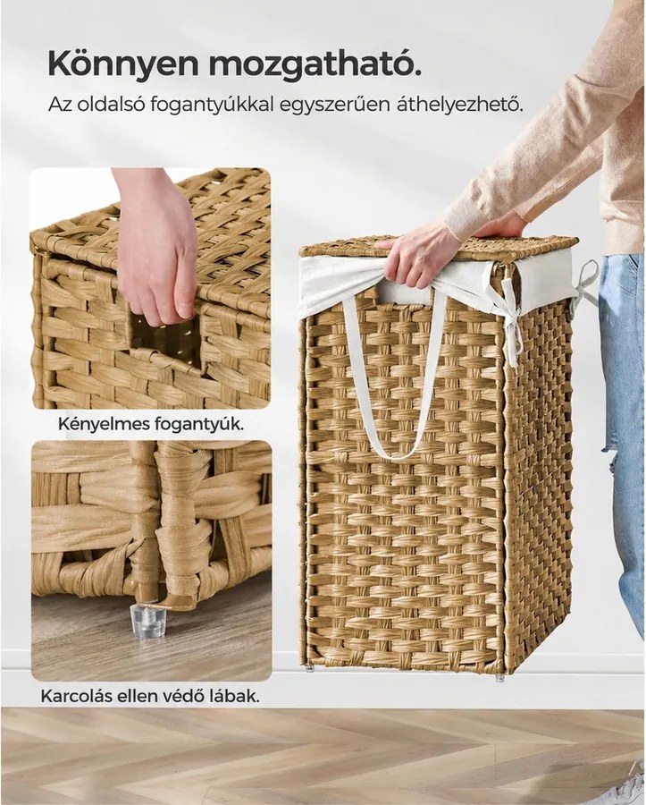 Szennyestartó, 90 literes, szintetikus rattan ruháskosár natúr