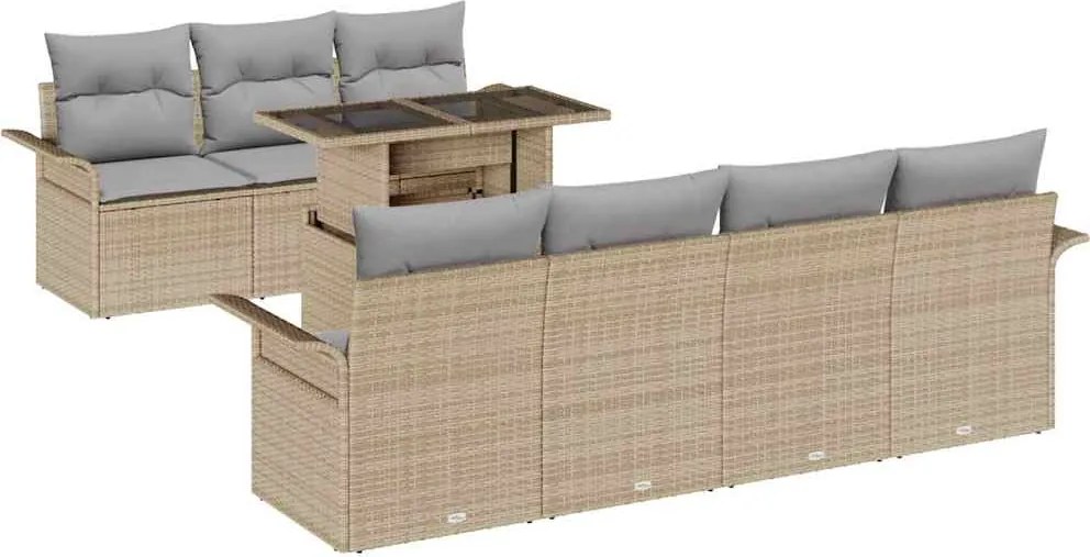 vidaXL Kerti Kanapé Szett párnával 8 pcs Bézs polirattan