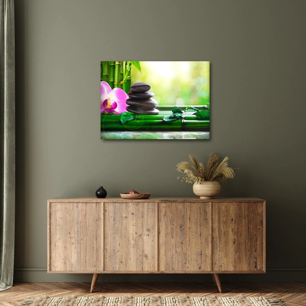 Kép a masszázs kövek és orchideák a vízen (70x50 cm)