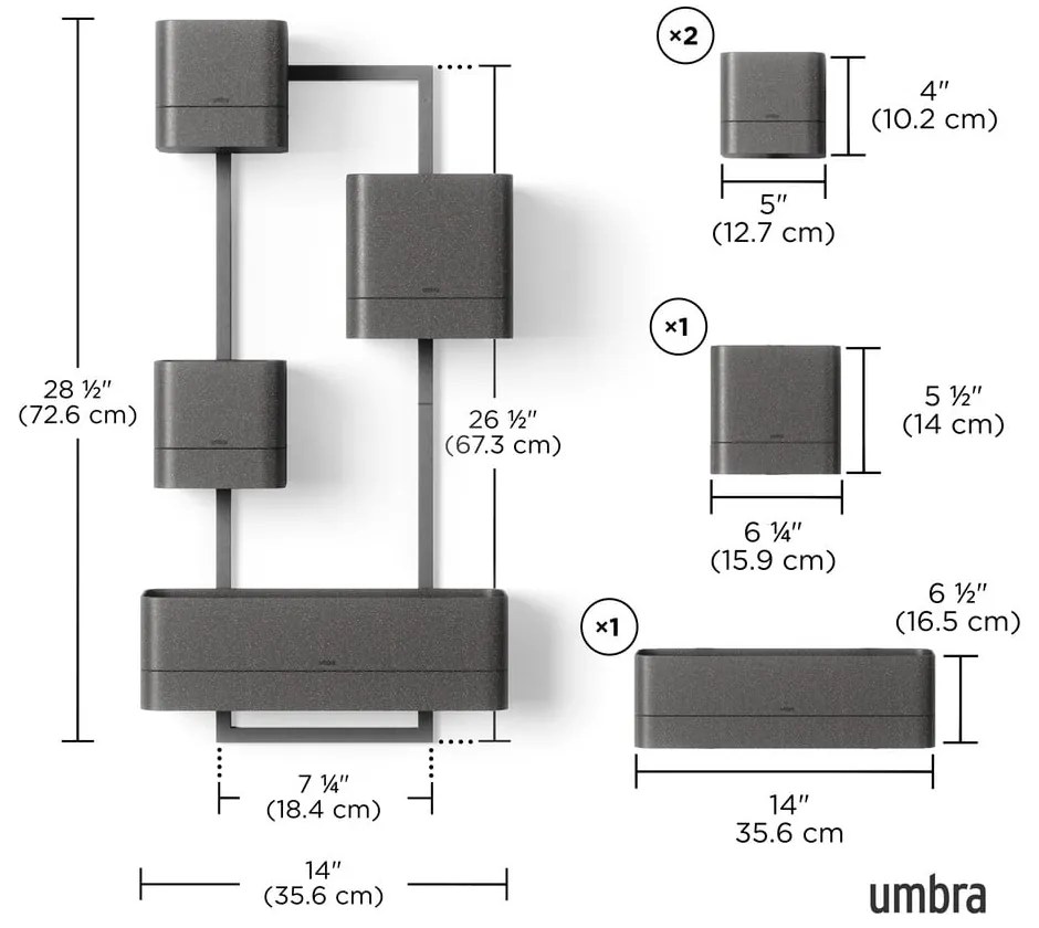 Műanyag virágcserép készlet fűszernövényekhez, 4 db-os -függő Cubiko – Umbra