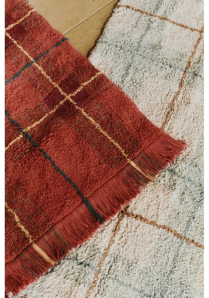 Krémszínű-zsályaszínű mosható-kézi szövésű pamut szőnyeg 90x120 cm Tartan Blue Sage – Lorena Canals