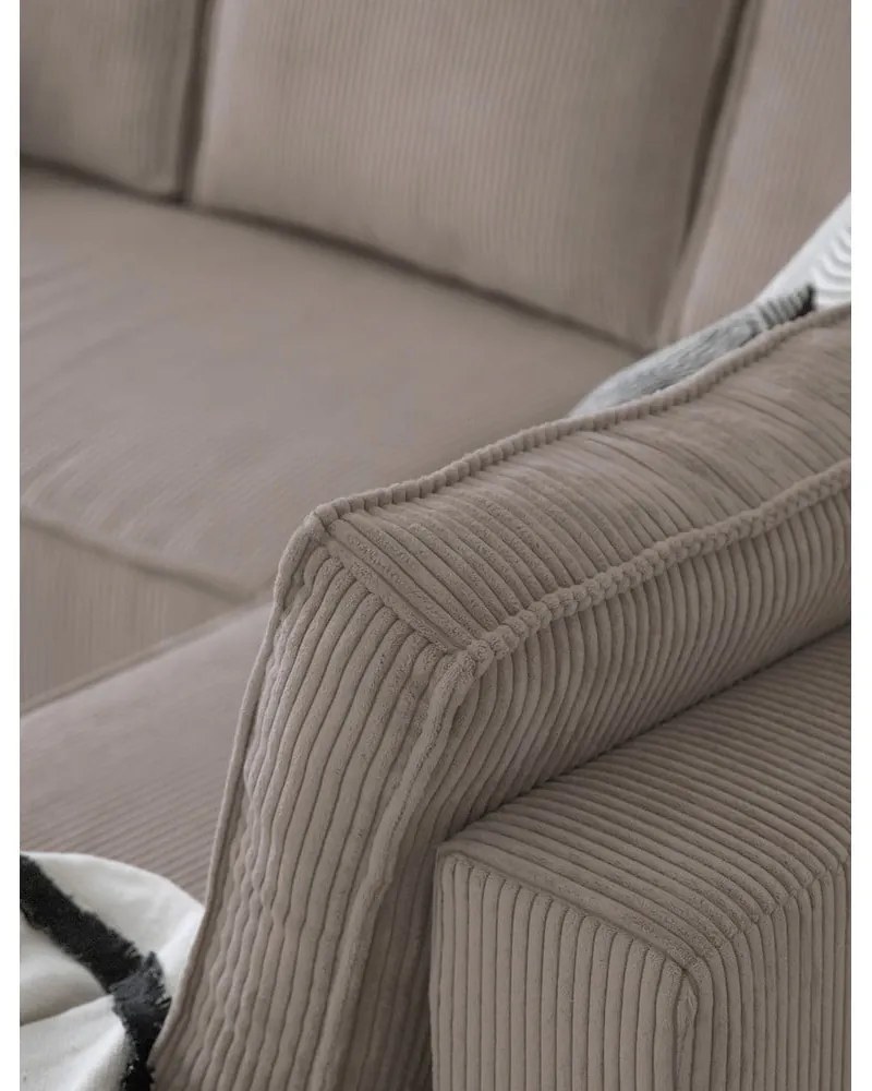 Bézs kordbársony kinyitható sarokkanapé (jobb oldali-U alakú) Brave Dave – Miuform