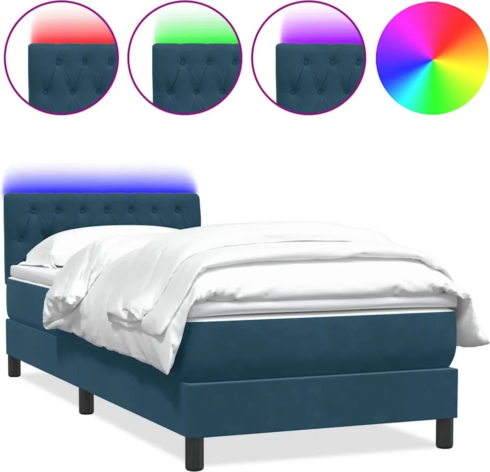 vidaXL sötétkék bársony rugós és LED-es ágy matraccal 80x220 cm