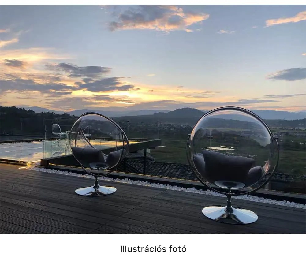Függő fotel állvánnyal, átlátszó/ezüst/szürke, BUBBLE TYP 2